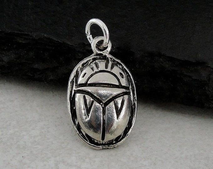 Silver Scarab Charm, Scarab Beetle Necklace Charm, Egyptian Scarab Charm, Scarab Necklace, 3D Scarab Charm, Scarab Jewelry Gift