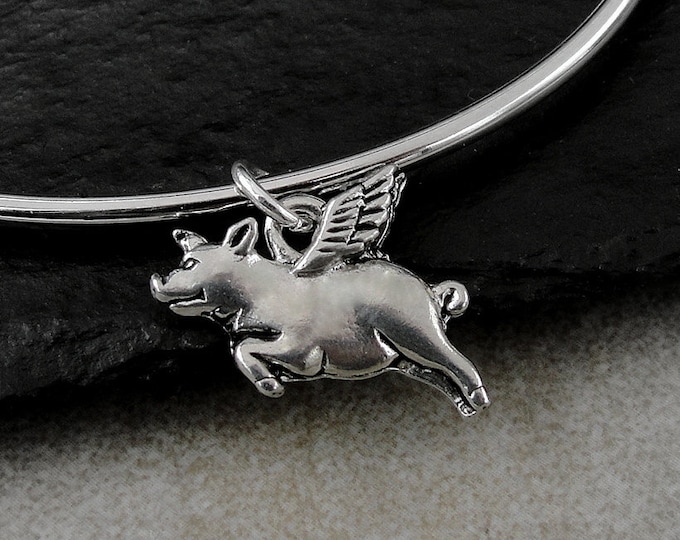 Flying Pig Charm - Silver Plated Flying Winged Pig Charm - Pig with Wings Charm - Winged Pig Pendant - Pig Jewelry - Pig Gift