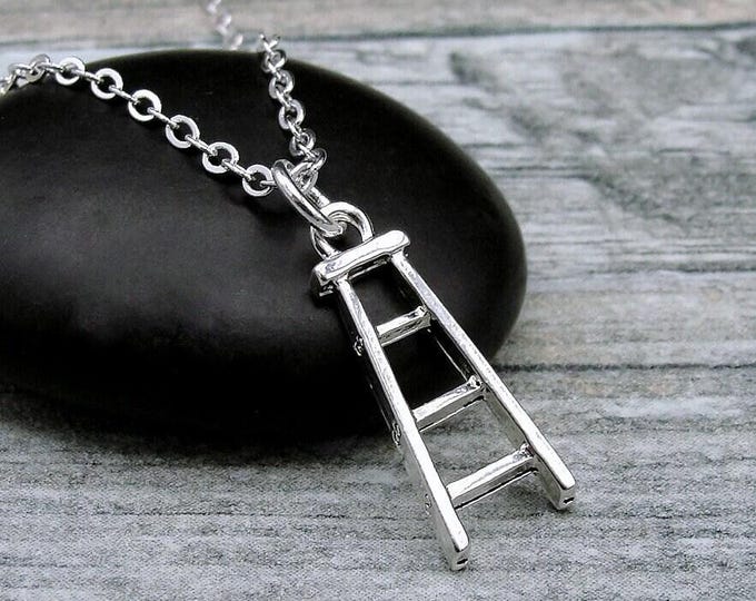 Ladder Necklace, Silver Plated Ladder Charm Necklace, Handyman Necklace, Handyman Charm, Ladder Gift, Ladder Jewelry