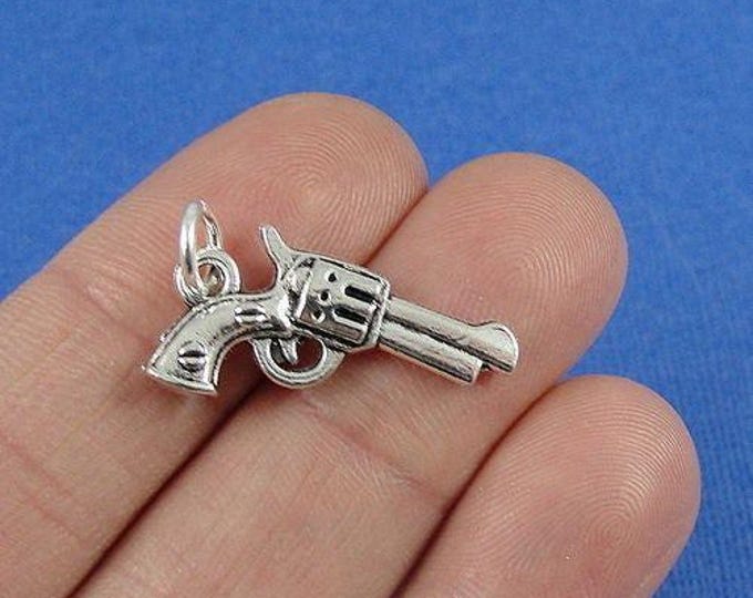 Pistol Charm - Silver Plated Pistol Revolver Charm for Necklace or Bracelet