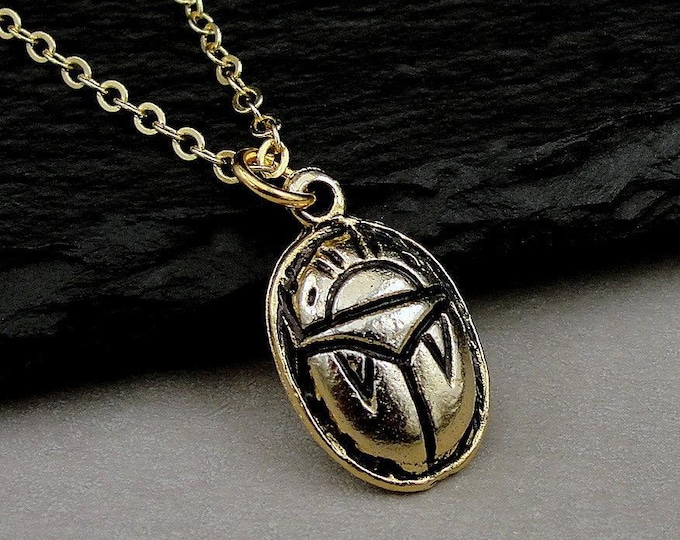 Scarab Necklace, Gold Egyptian Scarab Charm Necklace, Egyptian Beetle Necklace, Egyptian Pharaohs Symbol Necklace, Egyptian Jewelry Gift