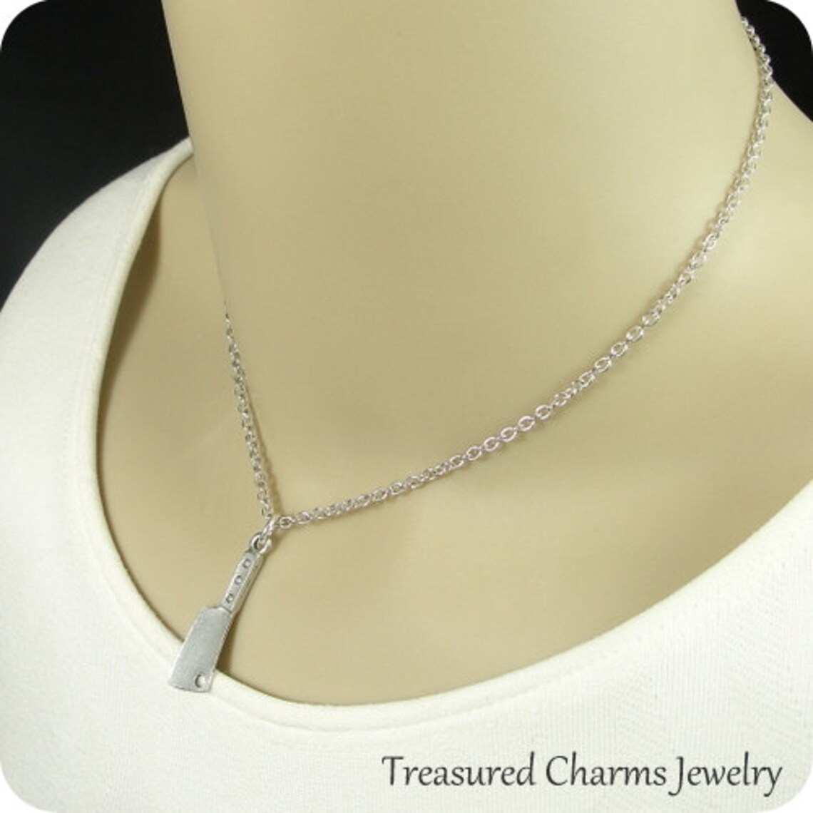 Butcher Knife Necklace Silver Meat Cleaver Charm on a Silver Etsy