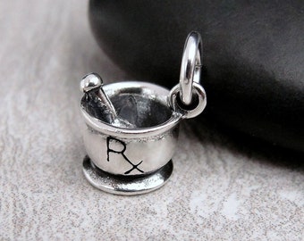 Mortar and Pestle Charm, 925 Sterling Silver Pharmacy Charm for Bracelet, 3D Mortar and Pestle Charm, Pharmacist Charm, Pharmacist Gift
