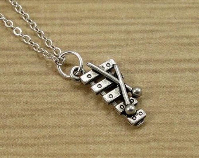 Xylophone Necklace, Silver Xylophone Charm on a Silver Cable Chain