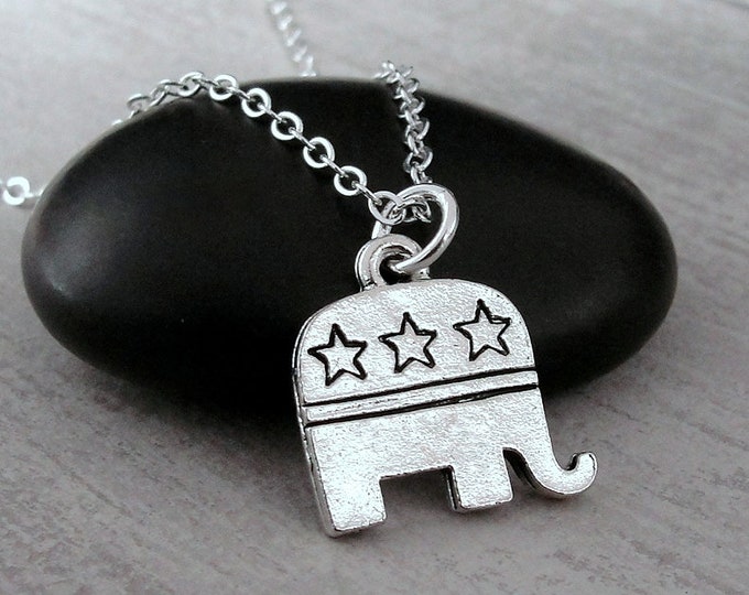 Republican Elephant Necklace, Silver Plated Republican Charm Necklace, Political Charm Necklace, Right Wing Charm, Republican Jewelry