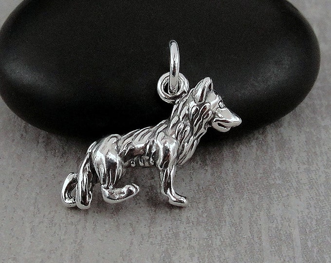 German Shepherd Charm, Sterling Silver German Shepherd Necklace Charm, 3D German Shepherd Charm, German Shepherd Gift