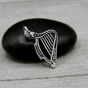 Harp Charm, 925 Sterling Silver Harp Pendant, Musical Lyre Charm, Musical Instrument Charm, Bracelet Charm, Necklace Charm, Harp Gift