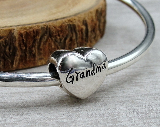 CLOSEOUT - 925 Sterling Silver Grandma European Charm, Grandmother European Bead, Bracelet Charm, Large Hole Bead, Mother's Day Gift