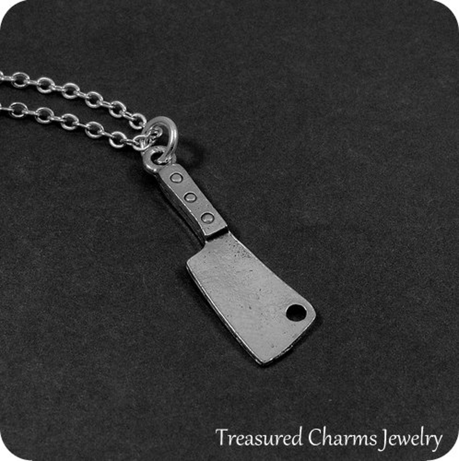 Butcher Knife Necklace Silver Meat Cleaver Charm on a Silver Etsy