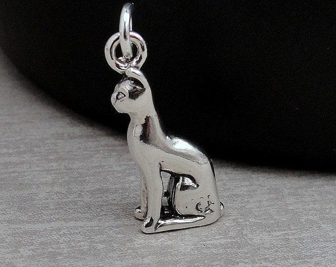 Sphynx Cat Charm, 925 Sterling Silver 3D Egyptian Cat Charm for Necklace or Bracelet, Siamese Cat Charm, Pharaoh Cat Charm, Cat Lover Gift