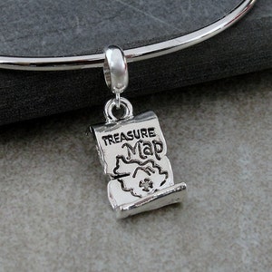 Treasure Map European Charm, Silver Treasure Map Dangle Charm, Buried Treasure Charm with Bail, Treasure Hunter Charm, Snake Bracelet Charm