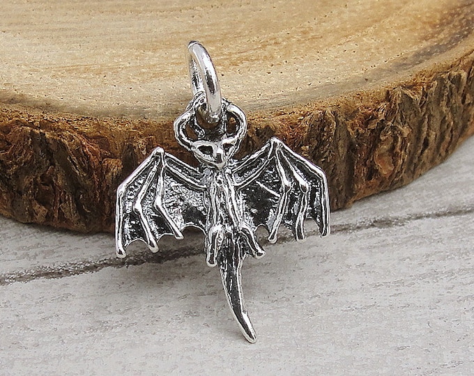 Bat Charm, Sterling Silver Spooky Bat Charm for Necklace or Bracelet, Halloween Charm, Vampire Charm, Halloween Jewelry