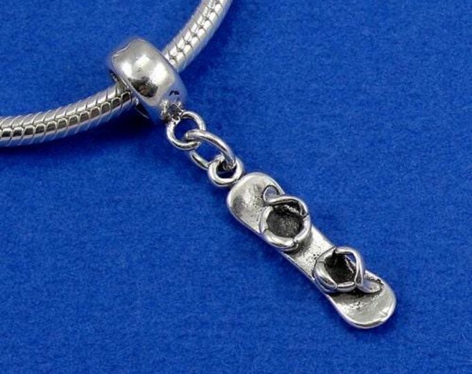 Snowboard European Dangle Bead Charm - Sterling Silver Snowboard Charm for European Bracelet