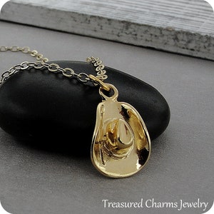 Cowboy Hat Necklace, Gold Plated Cowboy Hat Charm on a Gold Cable Chain