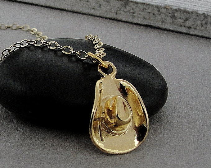 Cowboy Hat Necklace, Gold Plated Cowboy Hat Charm on a Gold Cable Chain