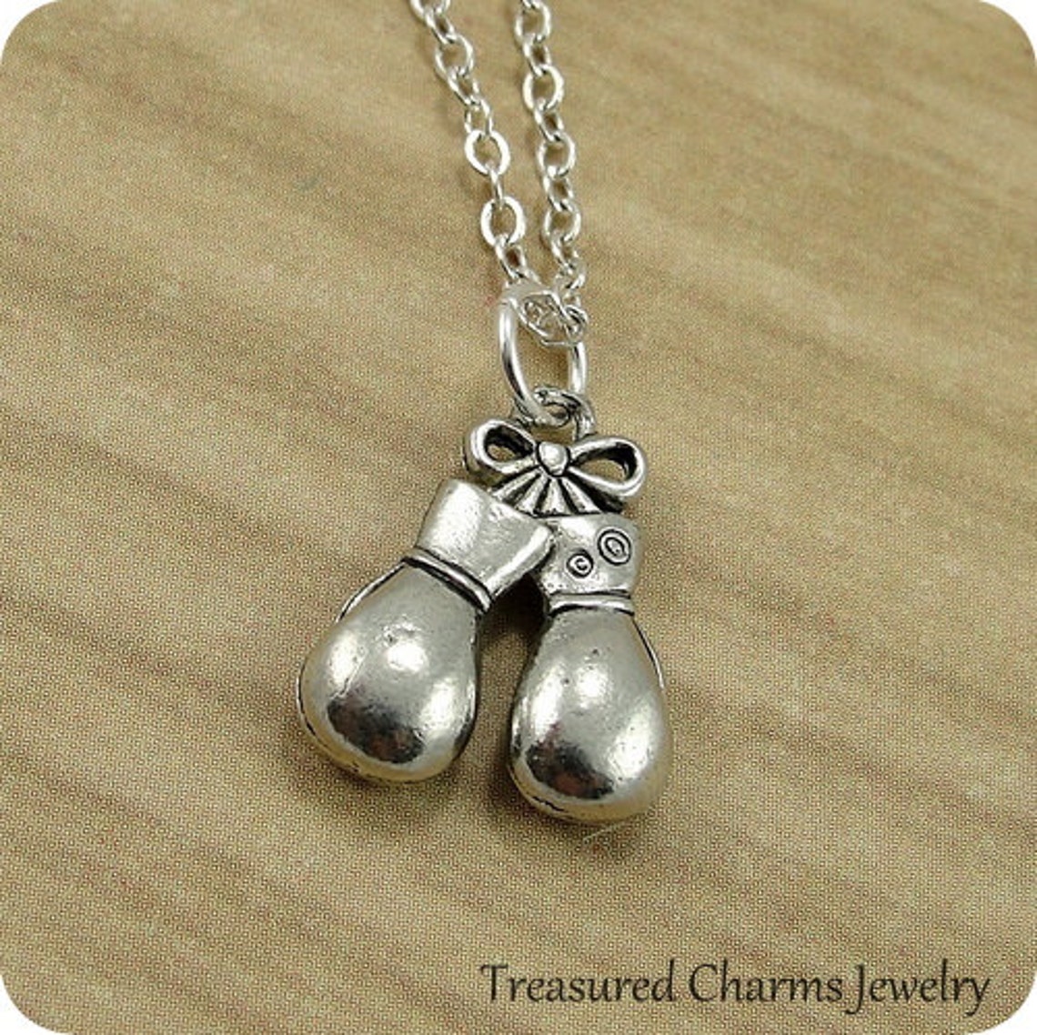 Boxing Gloves Necklace Silver Boxing Gloves Charm on a Silver Etsy