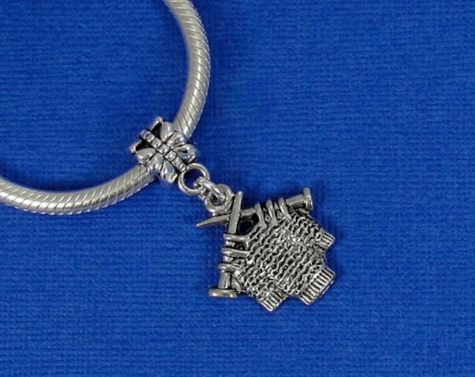 Knitted Sweater European Dangle Bead Charm - Silver Knit Sweater Charm for European Bracelet