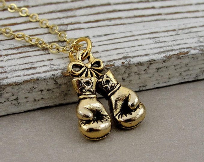 Boxing Gloves Necklace, Gold Boxing Charm Necklace, Boxer Necklace, Fighter Necklace, Strength and Courage Charm Necklace, Fighter Jewelry