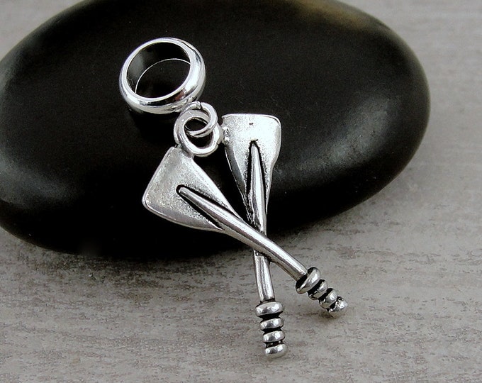 Boat Oars European Charm, Silver Rowing Dangle Charm, Boat Paddle Charm with Bail, Snake Bracelet Charm, Large Hole Bead, Rowing Jewelry