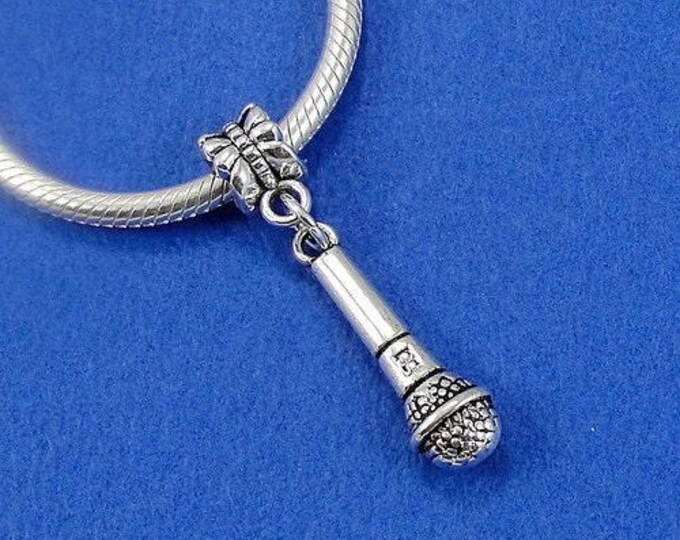 Microphone European Dangle Bead Charm - Silver Microphone Singer Entertainment Charm for European Bracelet