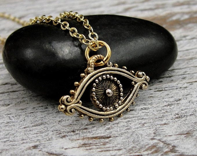 Evil Eye Necklace, Gold Evil Eye Charm Necklace, Protection Necklace, Kabbalah Jewelry, Protective Amulet Necklace, Good Luck Jewelry