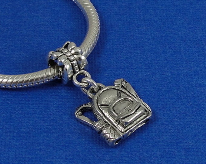 Backpack European Dangle Bead Charm - Silver Backpack Charm for European Bracelet