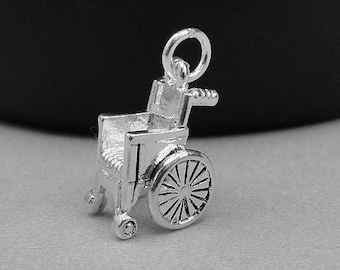 Silver Wheelchair Charm, Hospital Charm, Rehabilition Charm, Medical Charm Jewelry, 3D Wheelchair Pendant, Bracelet Charm