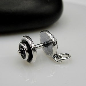 Barbell Charm, 925 Sterling Silver 3D Barbell Necklace Charm, Dumbbell Charm, Weight Lifting Charm, Weight Training Charm, Crossfit Charm