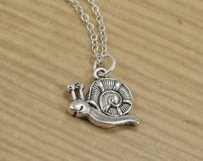 Garden Snail Necklace, Silver Plated Garden Snail Charm on a Silver Cable Chain