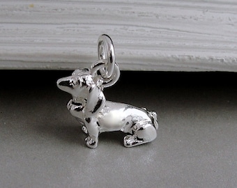 Dachshund Charm, Silver Plated Wiener Dog Charm for Necklace or Bracelet, 3D Dachshund Charm, Dachshund Gift, Dachshund Jewelry