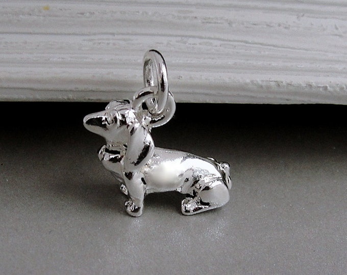 Dachshund Charm, Silver Plated Wiener Dog Charm for Necklace or Bracelet, 3D Dachshund Charm, Dachshund Gift, Dachshund Jewelry