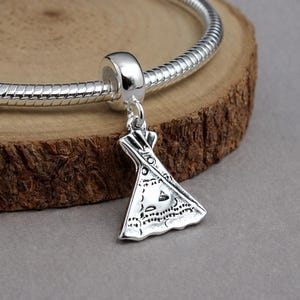 Sterling Silver Tipi Charm for European Bracelet, 925 Tepee Dangle Bead, Teepee Pendant with Bail, Native American Jewelry