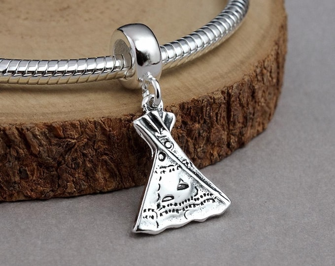 Sterling Silver Tipi Charm for European Bracelet, 925 Tepee Dangle Bead, Teepee Pendant with Bail, Native American Jewelry