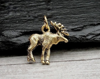 Gold Moose Charm, Elk Moose Charm for Necklace or Bracelet, Gold Moose Jewelry, Moose Pendant, Canadian Moose, Alaskan Moose, Moose Gift
