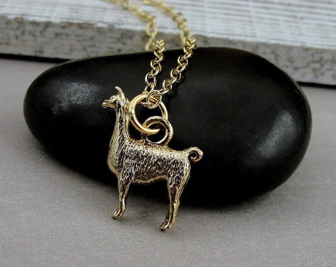 Llama Necklace, Gold Llama Charm Necklace, Alpaca Necklace, Pet Llama Charm, Farm Animal Jewelry, Llama Gift, Llama Themed Jewelry