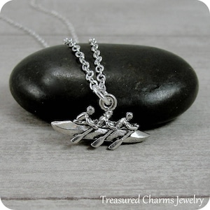 Rowing Necklace, Silver Rowing Canoe Charm on a Silver Cable Chain