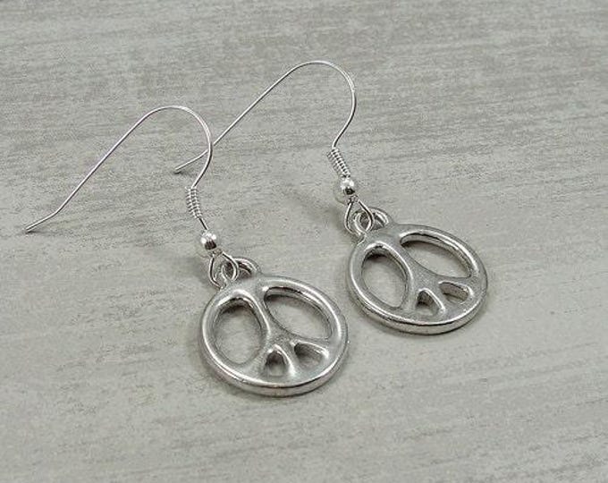 Peace Sign Earrings, Silver Plated