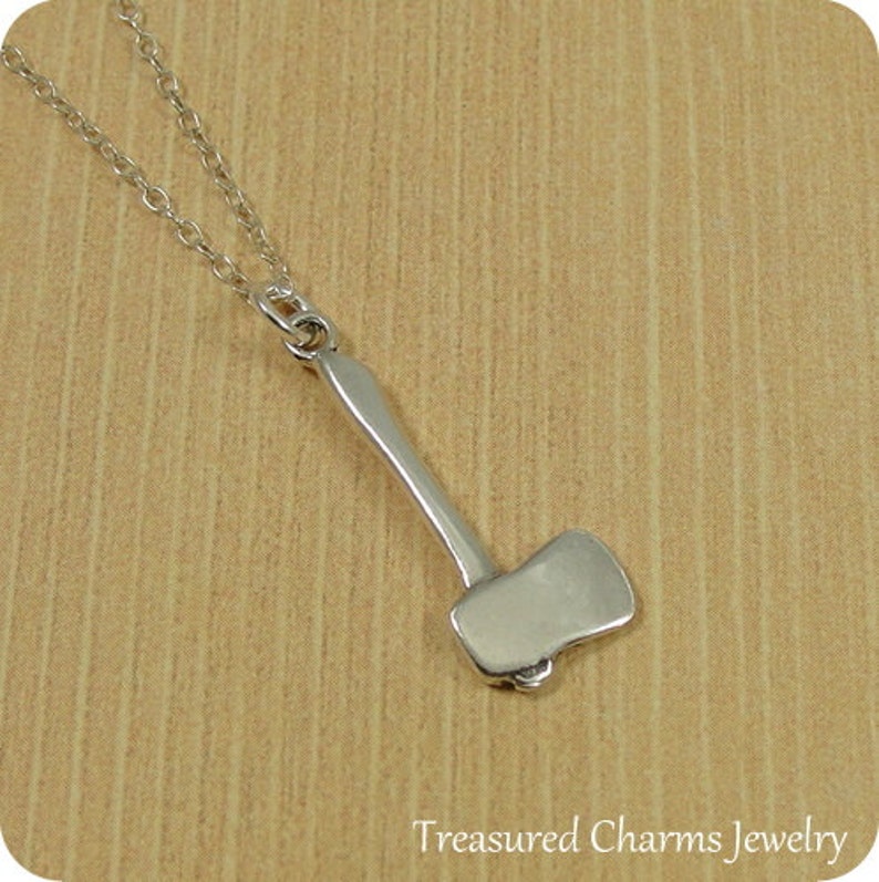 Sterling Silver Axe Charm on a Silver Cable Chain Axe Necklace