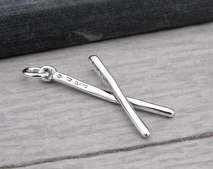 Sterling Silver Chopsticks Charm, Sushi Pendant for Necklace or Bracelet, Asian Food Jewelry