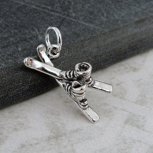 Skis and Boots Charm, 925 Sterling Silver 3D Skiing Necklace Charm, Skier Charm, Ski Boots Charm, Skiing Gift, Skier Gift, Skiing Jewelry