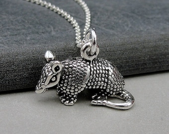 Armadillo Necklace, 925 Sterling Silver Armadillo Charm on a Silver Cable Chain, 3D Armadillo Pendnat, Texas Necklace, Armadillo Gift