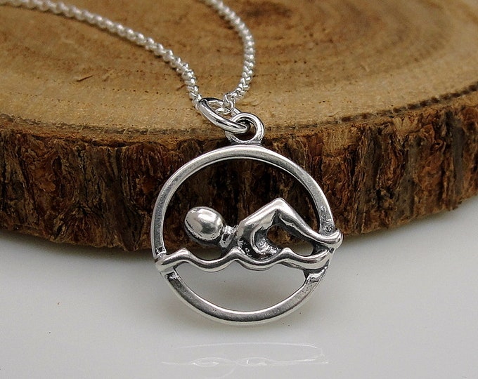 Swimmer Necklace, 925 Sterling Silver Swimmer Charm Necklace, Swimming Necklace, Swimming Gift, Swimmer Gift, Swimming Jewelry