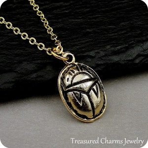 Scarab Necklace, Gold Egyptian Scarab Charm Necklace, Egyptian Beetle Necklace, Egyptian Pharaohs Symbol Necklace, Egyptian Jewelry Gift