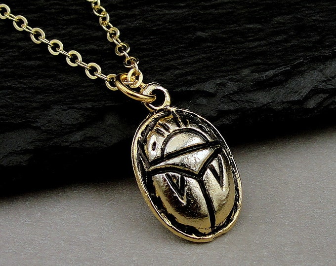 Scarab Necklace, Gold Egyptian Scarab Charm Necklace, Egyptian Beetle Necklace, Egyptian Pharaohs Symbol Necklace, Egyptian Jewelry Gift