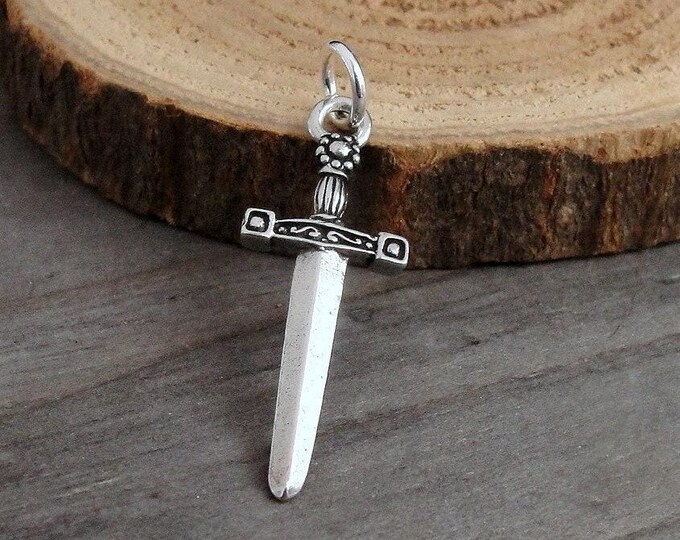 Silver Dagger Charm, 3D Longsword Charm, Pirate Sword Charm, Medieval Sword Charm, Dagger Pendant, Knight Charm, Sword Fighter Gift
