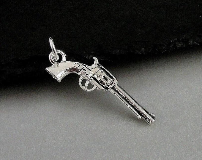 Six Shooter Charm, Silver Pistol Charm, Revolver Charm, Old West Charm, Cowboy Charm, Sheriff Charm, Police Officer Charm, Bracelet Charm