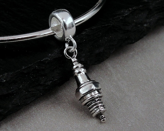 925 Sterling Silver 3D Spark Plug Dangle Bead Charm, Spark Plug Charm, Car Mechanic Charm, Bracelet Charm, Large Hole Bead, Big Hole Bead