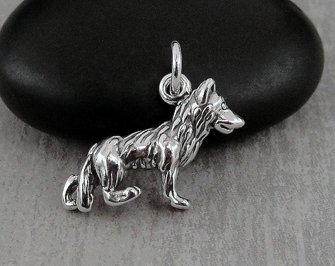 German Shepherd Charm, Sterling Silver German Shepherd Necklace Charm, 3D German Shepherd Charm, German Shepherd Gift