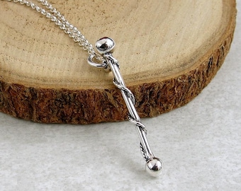 925 Sterling Silver Drum Major Baton Necklace, Majorette Baton Charm Necklace, Baton Twirler Charm, Baton Necklace, 3D Baton Charm