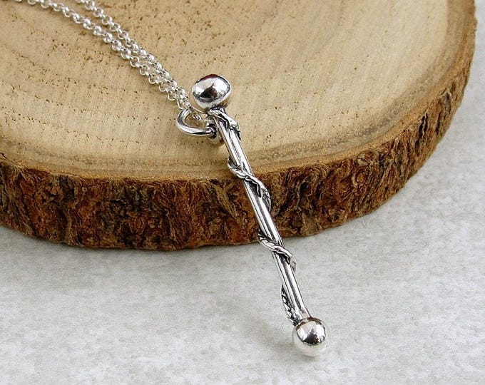 925 Sterling Silver Drum Major Baton Necklace, Majorette Baton Charm Necklace, Baton Twirler Charm, Baton Necklace, 3D Baton Charm